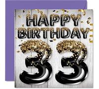 Tarjeta de cumpleaños número 33 para hombres, globos negros y dorados con purpurina, tarjetas de feliz cumpleaños para hombre de 33 años, amigo, hermano, papá, tío, 145 mm x 145 mm, treinta y tres