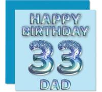 Tarjeta de cumpleaños número 33 para papá, globos de fiesta con purpurina azul, tarjetas de feliz cumpleaños para papá de 33 años, padre de hijo e hija, tarjetas de felicitación de cumpleaños de 145