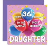 Tarjeta de cumpleaños número 36 para hija - La hija más increíble del mundo - Tarjeta de feliz cumpleaños 36 para hija de mamá papá, 145 mm x 145 mm, 36 años de edad 36 y 36 tarjetas de felicitación
