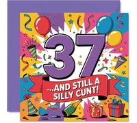 Tarjeta de cumpleaños número 37 - Outrageous Laughs for the Big 3-7 - Diseño multicolor audaz con una línea de perforación brillante y atrevida - cuadrado de 145 mm, sobre incluido