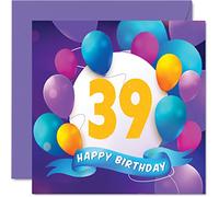 Tarjeta de cumpleaños número 39 para hombres y mujeres, fiesta de globos, tarjetas de feliz cumpleaños para hombre de 39 años, mujer, hermano, hermana, mamá, papá, tía, tío, mejor amigo, primo, 145