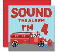 Tarjeta de cumpleaños número 4 para niño, camión de bomberos, tarjeta de feliz cumpleaños para niño de 4 años, tarjetas de felicitación de 145 mm para hijo, hermano, nieto, sobrino, primo, hijo de