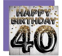 Tarjeta de cumpleaños número 40 para hombres, globos negros y dorados con purpurina, tarjetas de feliz cumpleaños para hombre de 40 años, papá, primo, amigo, hermano, tío, 145 mm x 145 mm, tarjetas de