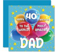 Tarjeta de cumpleaños número 40 para papá - World's Most Amazing Dad - Tarjeta de feliz cumpleaños 40 para papá de parte de hijo e hija, 145 mm x 145 mm, 40 años, tarjetas de felicitación para papá,