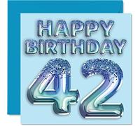 Tarjeta de cumpleaños número 42 para hombre, globo de fiesta con purpurina azul, tarjetas de feliz cumpleaños para hombre de 42 años, amigo, papá, hermano, tío primo, tarjetas de felicitación de 145