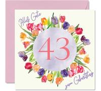 Tarjeta de cumpleaños número 43 para mujer, diseño de flores de tulipanes en acuarela, ramo de flores, tarjetas de felicitación para 43 años, esposa, hija, hermana, tía, 145 mm, cuarenta y tres