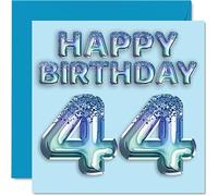 Tarjeta de cumpleaños número 44 para hombre, globo de fiesta con purpurina azul, tarjetas de feliz cumpleaños para hombre de 44 años, amigo, papá, hermano, tío primo, tarjetas de felicitación de 145