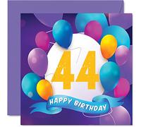 Tarjeta de cumpleaños número 44 para hombres y mujeres, fiesta de globos, tarjetas de feliz cumpleaños para hombre de 44 años, mujer, hermano, hermana, mamá, papá, tía, tío, mejor amigo, primo, 145