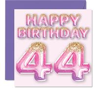 Tarjeta de cumpleaños número 44 para mujer, globos de purpurina rosa y morada, tarjetas de feliz cumpleaños para mujer de 44 años, mamá, prima, amiga, hermana, tía, 145 mm x 145 mm, 44 tarjetas de