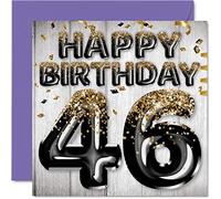 Tarjeta de cumpleaños número 46 para hombres, globos negros y dorados con purpurina, tarjetas de feliz cumpleaños para hombre de 46 años, papá, primo, amigo, hermano, tío, 145 mm x 145 mm, cuarenta y