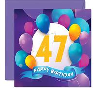 Tarjeta de cumpleaños número 47 para hombres y mujeres, fiesta de globos, tarjetas de feliz cumpleaños para hombre de 47 años, mujer, hermano, hermana, mamá, papá, tía, tío, mejor amigo, primo, 145
