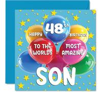 Tarjeta de cumpleaños número 48 para hijo - World's Most Amazing Son - Tarjeta de feliz cumpleaños número 48 para hijo de mamá papá, 145 mm x 145 mm, 48 años, 48 y 8 tarjetas de felicitación para hijo