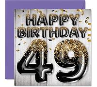 Tarjeta de cumpleaños número 49 para hombres, globos negros y dorados con purpurina, tarjetas de feliz cumpleaños para hombre de 49 años, papá, primo, amigo, hermano, tío, 145 mm x 145 mm, cuarenta y