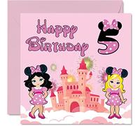 Tarjeta de cumpleaños número 5 para niña, diseño de ratón de castillo de fantasía, tarjeta de feliz cumpleaños para niña de 5 años, tarjetas de felicitación de 145 mm para hija, sobrina, nieta,