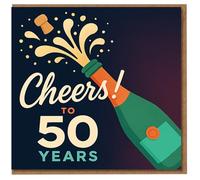 Tarjeta de cumpleaños número 50 - Cheers to 50 Years Champagne Bottle Pop Design, tarjeta de celebración de hitos para hombres o mujeres