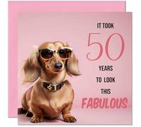 Tarjeta de cumpleaños número 50 graciosa para mujeres - Fabuloso dachshund - Tarjeta de cumpleaños graciosa para mujeres de 50 años, cincuenta, quincuagésimo, para tía, abuela, madre, hermana, amiga