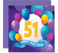 Tarjeta de cumpleaños número 51 para hombres y mujeres, fiesta de globos, tarjetas de feliz cumpleaños para hombre de 51 años, mujer, mamá, papá, tía, tío, abuelo, abuela, hermano, hermana, tarjetas
