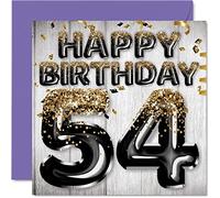 Tarjeta de cumpleaños número 54 para hombre, globos de purpurina negra y dorada, tarjetas de feliz cumpleaños para hombre de 54 años, papá, abuelo, abuelo, tío grande, tarjetas de felicitación de