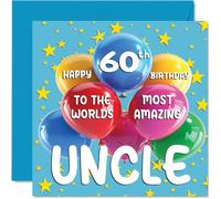 Tarjeta de cumpleaños número 60 para tío, el tío más increíble del mundo, tarjeta de feliz 60 cumpleaños para tío de sobrina sobrino, 145 mm x 145 mm, 60 años 60 tarjetas de felicitación para tío