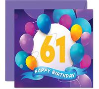Tarjeta de cumpleaños número 61 para hombres y mujeres, fiesta de globos, tarjetas de feliz cumpleaños para hombre de 61 años, mujer, mamá, papá, tía, tío, abuelo, abuela, abuelo, 145 mm, tarjetas de