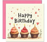 Tarjeta de cumpleaños número 61 para mujer, con números de magdalenas, bonita tarjeta de cumpleaños para mujer de 61 años, mamá, tía, abuela, hermana, abuela, sesenta y primera niñera