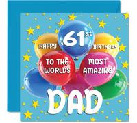 Tarjeta de cumpleaños número 61 para papá - World's Most Amazing Dad - Tarjeta de cumpleaños número 61 para papá de parte de hijo e hija, 145 mm x 145 mm, 61 años, tarjetas de felicitación para papá,