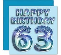Tarjeta de cumpleaños número 63 para hombre, globo de fiesta con purpurina azul, tarjetas de feliz cumpleaños para hombre de 63 años, tío, abuelo, abuelo, abuelo, 145 mm, tarjetas de felicitación de