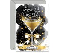 Tarjeta de cumpleaños número 65 - Copa de champán dorado - Tarjetas de cumpleaños tradicionales elegantes y hermosas doradas para mujeres de 65 años, hombres, mujeres, hombres, A5, hermosas tarjetas
