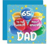 Tarjeta de cumpleaños número 65 para papá - World's Most Amazing Dad - Tarjeta de feliz cumpleaños 65 para papá de parte de hijo e hija, 145 mm x 145 mm, 65 años, 65 años, tarjetas de felicitación