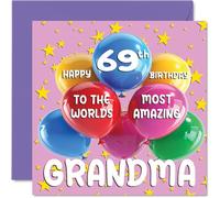 Tarjeta de cumpleaños número 69 para abuela - La abuela más increíble del mundo - Tarjeta de feliz cumpleaños 69 para abuela de nieta nieto, 145 mm x 145 mm, 69 años sesenta y nueve tarjetas de