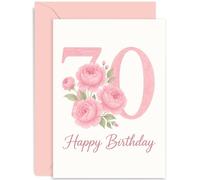 Tarjeta de cumpleaños número 70 para mujer, diseño floral de peonías rosas, tarjetas de 70 cumpleaños para mujer de 70 años, setenta y setenta, abuela, mamá, tía, hermana, amiga