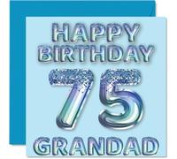Tarjeta de cumpleaños número 75 para abuelo, globos de fiesta con purpurina azul, tarjetas de feliz cumpleaños para abuelo de 75 años de parte de nieto y nieta, tarjetas de felicitación de cumpleaños