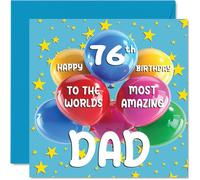 Tarjeta de cumpleaños número 76 para papá - World's Most Amazing Dad - Tarjeta de feliz 76 cumpleaños para papá de parte de hijo e hija, 145 mm x 145 mm, 76 años, 76 y setenta y seis tarjetas de