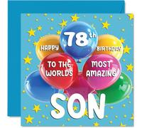 Tarjeta de cumpleaños número 78 para hijo - World's Most Amazing Son - Tarjeta de feliz 78 cumpleaños para hijo de mamá papá, 145 mm x 145 mm, 78 años, setenta y ocho tarjetas de felicitación para