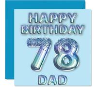 Tarjeta de cumpleaños número 78 para papá, globos de fiesta con purpurina azul, tarjetas de feliz cumpleaños para papá de 78 años, padre de hijo e hija, tarjetas de felicitación de cumpleaños de 145