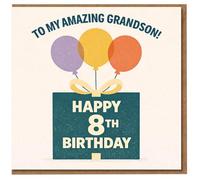 Tarjeta de cumpleaños número 8 para nieto - To My Amazing Grandson, caja de regalo y globos, feliz 8º cumpleaños