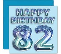 Tarjeta de cumpleaños número 82 para hombres, globo de fiesta con purpurina azul, tarjetas de feliz cumpleaños para hombre de 82 años, gran abuelo, abuelo, papá, abuelo, abuelo, 145 mm x 145 mm,