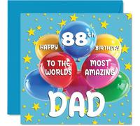 Tarjeta de cumpleaños número 88 para papá - World's Most Amazing Dad - Tarjeta de feliz cumpleaños 88 para papá de hijo e hija, 145 mm x 145 mm, 88 años, 88 años, tarjetas de felicitación para papá,