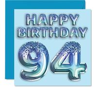 Tarjeta de cumpleaños número 94 para hombres, globo de fiesta con purpurina azul, tarjetas de feliz cumpleaños para hombre de 94 años, bisabuelo, abuelo, papá, abuelo, abuelo, 145 mm x 145 mm, noventa