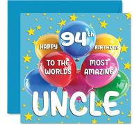 Tarjeta de cumpleaños número 94 para tío, el tío más increíble del mundo, tarjeta de feliz 94 cumpleaños para tío de sobrina, sobrino, 145 mm x 145 mm, 94 años, 94 años y noventa y cuatro tarjetas de
