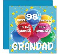 Tarjeta de cumpleaños número 98 para abuelo - El abuelo más increíble del mundo - Tarjeta de feliz 98 cumpleaños para abuelo de parte de nieto nieta, 145 mm x 145 mm, 98 años, noventa y ocho tarjetas