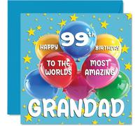 Tarjeta de cumpleaños número 99 para abuelo - El abuelo más increíble del mundo - Tarjeta de feliz 99 cumpleaños para abuelo de parte de nieto nieta, 145 mm x 145 mm, 99 años 99 noventa y nueve