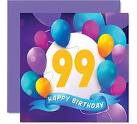 Tarjeta de cumpleaños número 99 para hombres y mujeres, fiesta de globos, tarjetas de feliz cumpleaños para hombre de 99 años, mujer, gran abuelo, abuela, abuela, abuela, abuela, abuela, abuela, abuela, abuela, abuela, mamá, papá, 145 mm x 145 mm, tarjetas de felicitación de cumpleaños de regalo