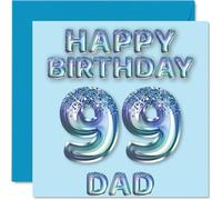 Tarjeta de cumpleaños número 99 para papá, globos de fiesta con purpurina azul, tarjetas de feliz cumpleaños para papá de 99 años, padre de hijo e hija, tarjetas de felicitación de cumpleaños de 145