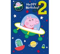 Tarjeta de cumpleaños oficial de Peppa Pig con insignia de cumpleaños de 2 años - George Pig
