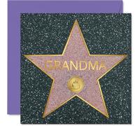 Tarjeta de cumpleaños orgullosa para abuela, brilla como una estrella, diseño brillante de estilo Hollywood para abuela, día de la madre, cuadrado de 145 mm, sobre incluido
