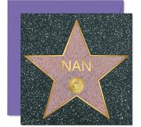 Tarjeta de cumpleaños orgullosa para abuela, brilla como una estrella, diseño inspirado en Hollywood en rosa, dorado y morado, día de la madre, cuadrado de 145 mm, sobre incluido