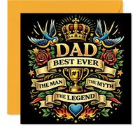 Tarjeta de cumpleaños orgullosa para papá - Champion Dad Vibes - Trofeo, corona y rosas con detalles llamativos de la leyenda #1, día del padre, cuadrado de 145 mm, sobre incluido