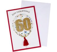 Tarjeta de cumpleaños para 60º cumpleaños, diseño de globo con números, 11,6 x 16,6 cm