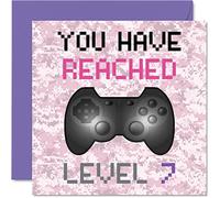 Tarjeta de cumpleaños para 7º jugador, con texto en inglés "You Have Reached Level 7", tarjetas de cumpleaños para niñas, juegos para niños de 7 años, tarjetas de felicitación de séptimo cumpleaños,